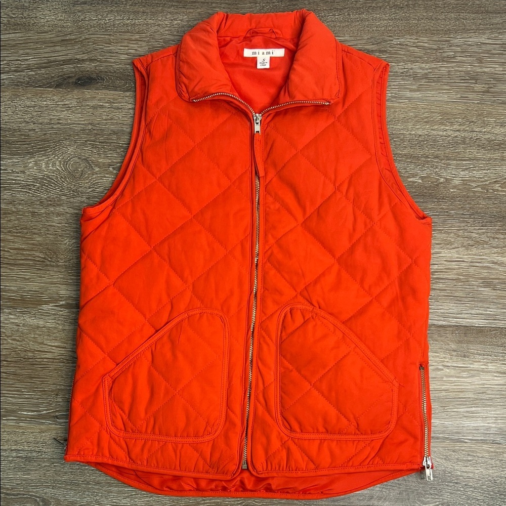 Miami Bright Orange Quilted Puffer Vest | Size Small | Lightweight Layering